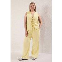 WOVCOR Women's Lace Up Detail Sleeveless Top & Wide Leg Trouser Co-ord Set in Yellow | Size: 14