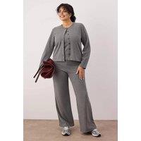 WOVCOR Women's Button Detail Relaxed Fit Wide Leg Trouser Co-ord Set in Dark Grey | Size: XL