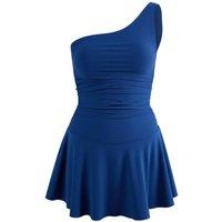 WOVCOR Women's Asymmetric One Shoulder Ruched Swimsuit with Skort Detail in Navy | Size: 8