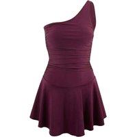 WOVCOR Women's Asymmetric One Shoulder Ruched Swimsuit with Skort Detail in Plum | Size: 6