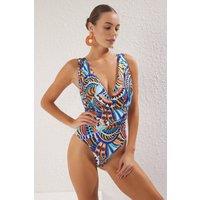 WOVCOR Women's Plunge Wrap Front Ruched Waist Swimsuit | Size: 10