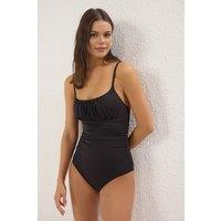 WOVCOR Women's Strappy Square Neck Ruched Waist Swimsuit in Black | Size: 12