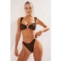 WOVCOR Women's Underwired Bikini Set with Ring Detail & Wide Straps in Brown | Size: 6