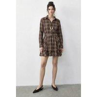 Bianco Lucci Women's Plaid Shirt Dress with Belt in Chocolate | Size: Medium