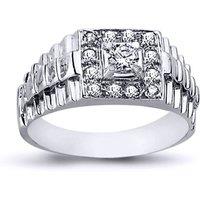 Jewelco London Men's Rhodium Silver CZ Watch Cluster Solitaire Ring 4mm 11mm | Size: X