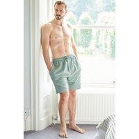 British Boxers Men's "Moss" Herringbone Brushed Cotton Sleep Shorts in Dark Green | Size: Large