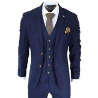 Infinity Leather Men's 3 Piece Birdseye Classic Suit in Navy | Size: 46R