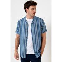 Saltwell Men's Textured Stripe Boxy Short Sleeve Shirt in Blue | Size: Medium