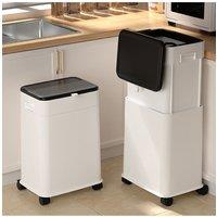 Living and Home 20L Height Adjustable Trash Bin Dustbin with Wheels in White