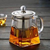 Living and Home 550ML Clear Square Glass Teapot with Infuser in Silver | Size: 20oz (550ml)