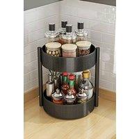 Living and Home 2-layer 360 Rotating Metal Spice Rack Kitchen Ingredient Storage Shelf in Black