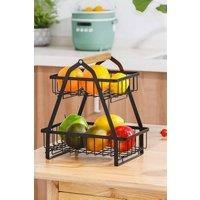 Living and Home 2 Layer Metal Kitchen Detachable Fruit Basket Holder Wooden Handle Vegetables Storage Rack in Black