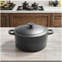 Living and Home 5.8L/4L Pre-Seasoned Round Cast Iron Dutch Oven Pot with Lid in Black | Size: Small