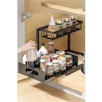 Living and Home 2-Tier Metal Spice Jar Rack Kitchen Sliding Storage Organizer in Black