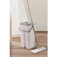 Living and Home Wet Dry Flat Mop Bucket Set Self-Cleaning Separation with Wringer Set 2pcs Pads Floor Cleaning Tool in Grey