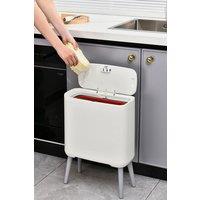 Living and Home High Foot Rubbish Bin Ventilated Trash Can with Lid & Inner Basket in White