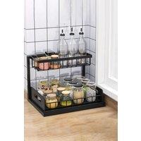 Living and Home 2-Tier Under Sink Cabinet Organizer Sliding Drawer Pull-out Spice Rack in Black