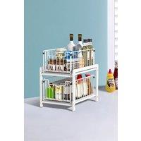 Living and Home 2-Tier Under-Sink Storage Rack Sliding Drawer Organizer for Kitchen & Bathroom in White