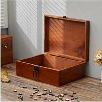 Living and Home Vintage Wooden Storage Box with Hinged Lid and Lock Clasp in Brown