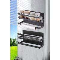 Living and Home Kitchen Magnetic Storage Shelf Organiser with Paper Roll Cling File Holder in Black
