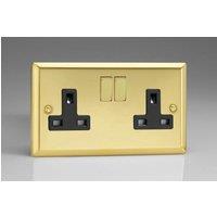Varilight XV5DB 13A Switched Socket 2-Gang Black Victorian Brass in Yellow