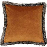 Paoletti Kiruna Faux Fur Trimmed Soft Velvet Cushion in Orange | Size: 45 cm x 45 cm
