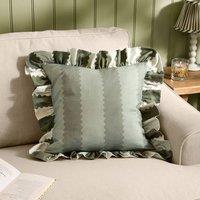 Wylder Birdie Stripe 100% Cotton Ruffle Cushion in Green | Size: 45 cm x 45 cm