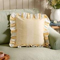 Wylder Birdie Stripe 100% Cotton Ruffle Cushion in Bright Yellow | Size: 45 cm x 45 cm