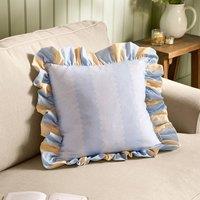 Wylder Birdie Stripe 100% Cotton Ruffle Cushion in Light Blue | Size: 45 cm x 45 cm