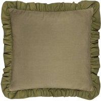Wylder Effie 100% Cotton Plain Ruffle Cushion in Green | Size: 45 cm x 45 cm