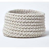 Homescapes Cotton Knitted Round Storage Basket, 37 x 21 cm in Natural