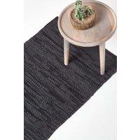 Homescapes Denver Leather Woven Hall Runner, 66 x 200 cm in Black | Size: 66 cm x 200 cm