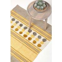 Homescapes Cotton Chenille Striped Tufted Circle Rug in Mustard | Size: 60 cm x 100 cm