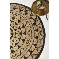 Homescapes Natural & Black Mandala Braided Jute Rug | Size: 70 cm diameter