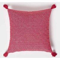 Homescapes Malda Handwoven Red Geometric Kilim Cushion | Size: 45 cm x 45 cm