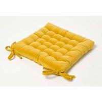 Homescapes Seat Pad Luxury 100% Cotton Velvet Indoor Outdoor Garden Cushion, 40cm in Mustard | Size: 40 cm x 40 cm