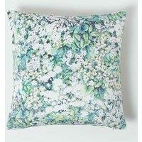 Homescapes Floral Garden Green Velvet Cushion 46 x 46 cm