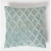 Homescapes Geometric Diamond Tufted Cotton Cushion in Green | Size: 45 cm x 45 cm