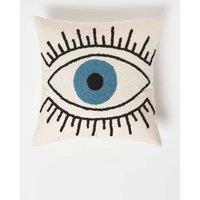Homescapes Eye See You White Tufted Cotton Cushion | Size: 45 cm x 45 cm