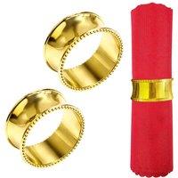 Neel Blue Christmas Beaded Rim Napkin Rings, Serviette Holders, Hammered Design Metal Buckles in Gold