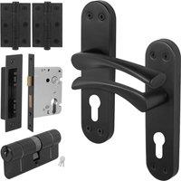 AFIT Black Euro Cylinder Door Handle Lock Hinges Complete Set Novi | Size: 150mm x 150mm