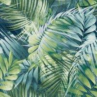Grandeco Antigua Palm Palm Leaf Textured Wallpaper in Teal