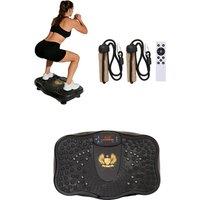 Living and Home Power Vibration Plate Exercise Machine with Resistance Bands and Built-in USB Speaker in Black