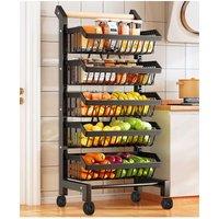 Living and Home 5-Tier Kitchen Trolley Vegetable Fruit Storage Rack Cart in Black