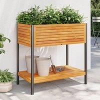 Berkfield Home Garden Planter with Shelf 80x45x80 cm Solid Wood Acacia & Steel in Brown | Size: 80 x 45 x 80 cm
