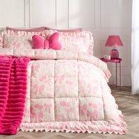 OHS Bows Frill Edge Coverless 7.5 Tog Duvet Set with Pillowcase in Pink | Size: Single