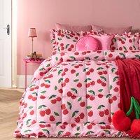 OHS Cherry Frill Edge Coverless 7.5 Tog Duvet Set with Pillowcase in Pink | Size: Single