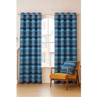 Homescapes Cotton Morocco Striped Curtain Pair in Blue | Size: 167 cm width x 228 cm drop