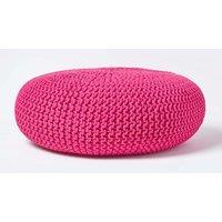 Homescapes Large Round Cotton Knitted Pouffe Footstool in Pink