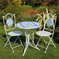 Home Source Bistro Set Blue White Mosaic Patio Set Outdoor Garden Table & Chairs